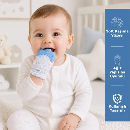 Babyjem Bebek Diş Kaşıyıcı Eldiveni Kelebek Mavi
