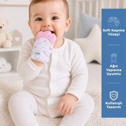 Babyjem Bebek Diş Kaşıyıcı Eldiveni Kelebek Pembe