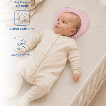 Babyjem Bebek Düz Kafa Yastığı Düz Kafa Engelleyici Yastık Pembe