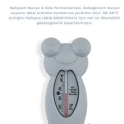 Babyjem Cıvasız Kurbağa Banyo Oda Termometresi Gri