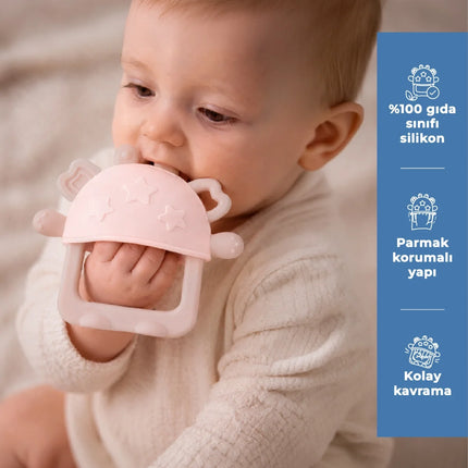 Babyjem Crabby Tutma Halkalı Silikon Diş Kaşıyıcı Pembe
