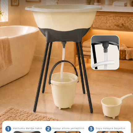 Babyjem Elegant Yenidoğan Ayaklı Bebek Banyo Küvet Seti Kum Beji