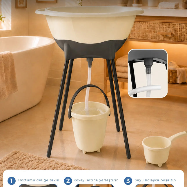 Babyjem Elegant Yenidoğan Ayaklı Bebek Banyo Küvet Seti Kum Beji
