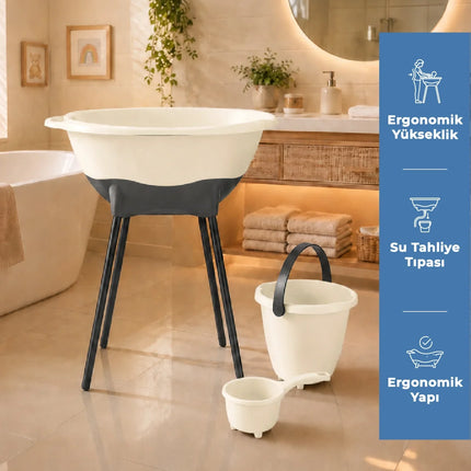 Babyjem Elegant Yenidoğan Ayaklı Bebek Banyo Küvet Seti Kum Beji
