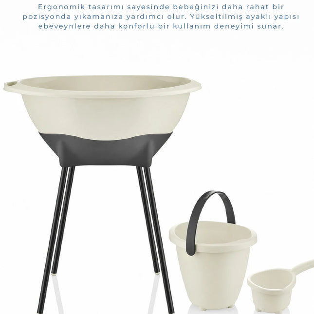 Babyjem Elegant Yenidoğan Ayaklı Bebek Banyo Küvet Seti Kum Beji