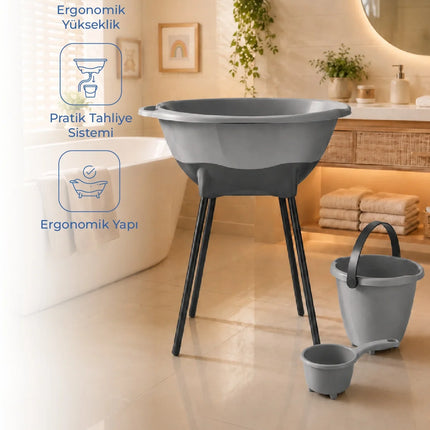 Babyjem Elegant Yenidoğan Ayaklı Bebek Banyo Küvet Seti Soft Gri