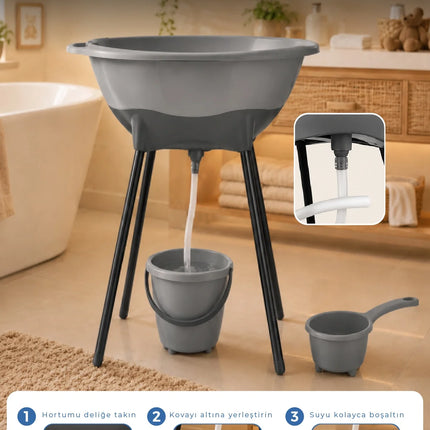 Babyjem Elegant Yenidoğan Ayaklı Bebek Banyo Küvet Seti Soft Gri