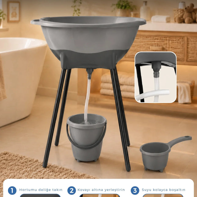 Babyjem Elegant Yenidoğan Ayaklı Bebek Banyo Küvet Seti Soft Gri