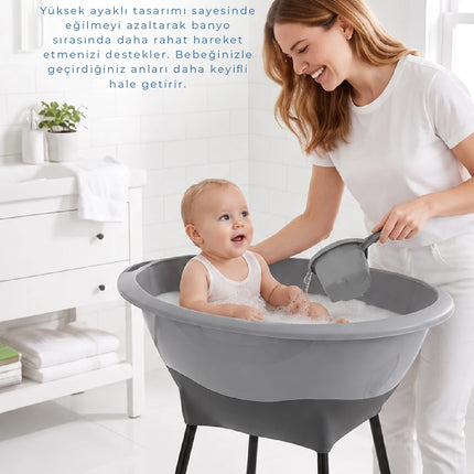 Babyjem Elegant Yenidoğan Ayaklı Bebek Banyo Küvet Seti Soft Gri