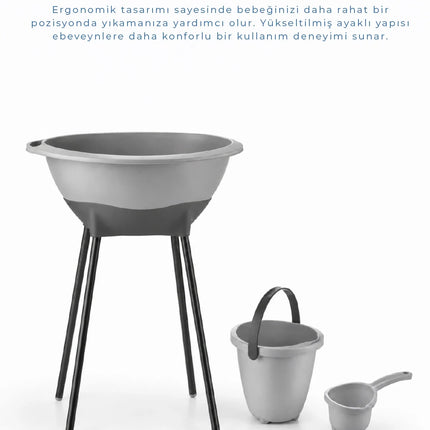 Babyjem Elegant Yenidoğan Ayaklı Bebek Banyo Küvet Seti Soft Gri