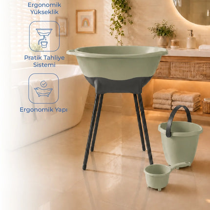 Babyjem Elegant Yenidoğan Ayaklı Bebek Banyo Küvet Seti Soft Yeşil