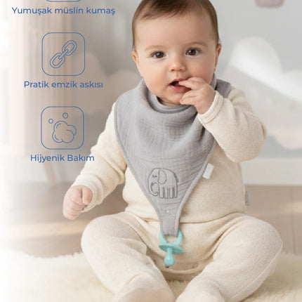 Babyjem Emzik Askılı Müslin Mama Önlüğü Gri