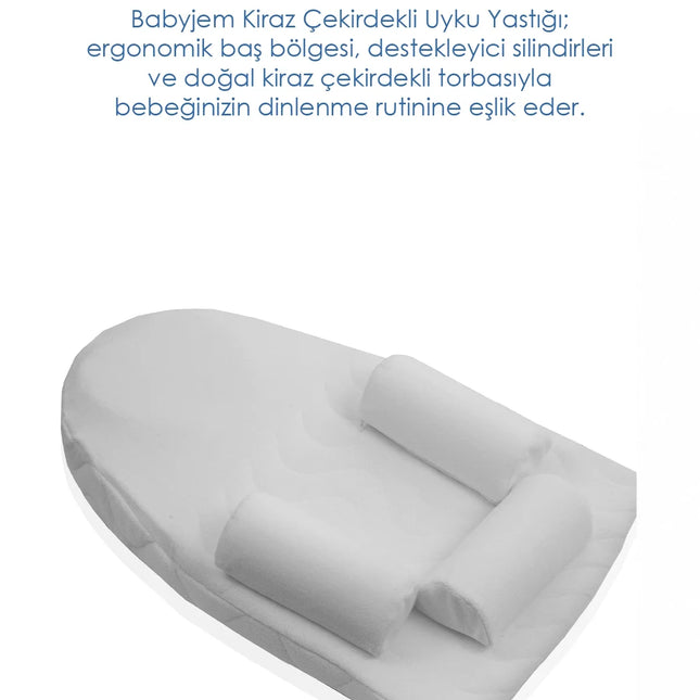 Babyjem Kiraz Çekirdekli Düz Kafa Fonksiyonlu Reflü Yastığı Beyaz
