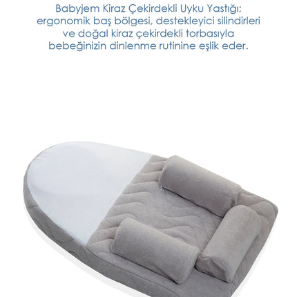 Babyjem Kiraz Çekirdekli Düz Kafa Fonksiyonlu Reflü Yastığı Gri