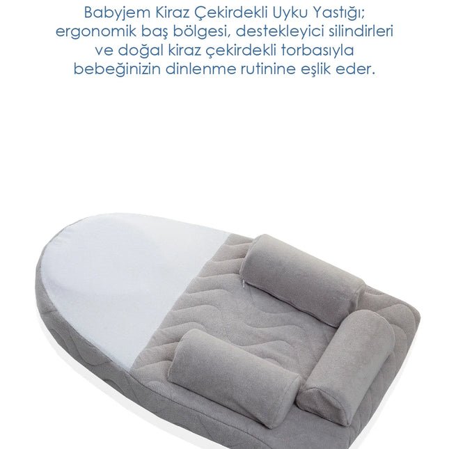 Babyjem Kiraz Çekirdekli Düz Kafa Fonksiyonlu Reflü Yastığı Gri