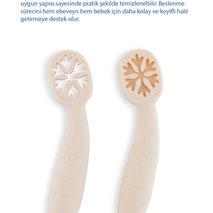 Babyjem Kolay Kavrama Silikon İkili İlk Püre Mama Kaşığım Ekru