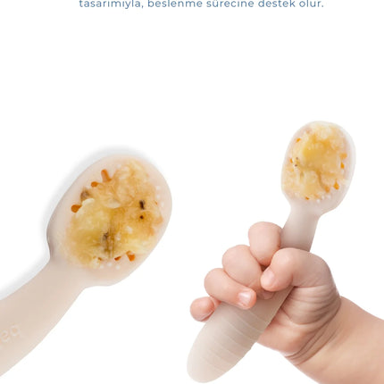 Babyjem Kolay Kavrama Silikon İkili İlk Püre Mama Kaşığım Ekru