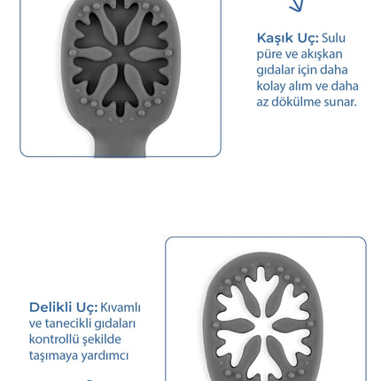 Babyjem Kolay Kavrama Silikon İkili İlk Püre Mama Kaşığım Gri