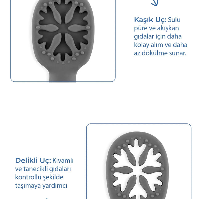 Babyjem Kolay Kavrama Silikon İkili İlk Püre Mama Kaşığım Gri
