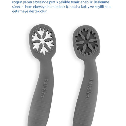 Babyjem Kolay Kavrama Silikon İkili İlk Püre Mama Kaşığım Gri