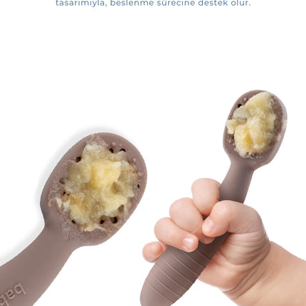 Babyjem Kolay Kavrama Silikon İkili İlk Püre Mama Kaşığım Latte