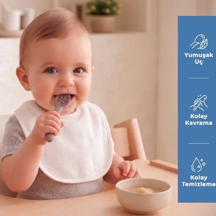 Babyjem Kolay Kavrama Silikon İkili İlk Püre Mama Kaşığım Latte