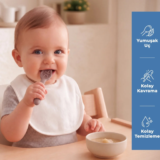 Babyjem Kolay Kavrama Silikon İkili İlk Püre Mama Kaşığım Latte