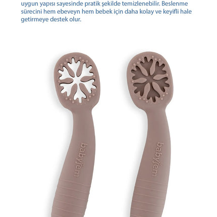 Babyjem Kolay Kavrama Silikon İkili İlk Püre Mama Kaşığım Latte