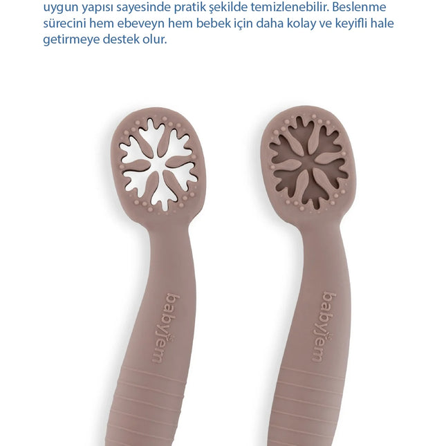 Babyjem Kolay Kavrama Silikon İkili İlk Püre Mama Kaşığım Latte