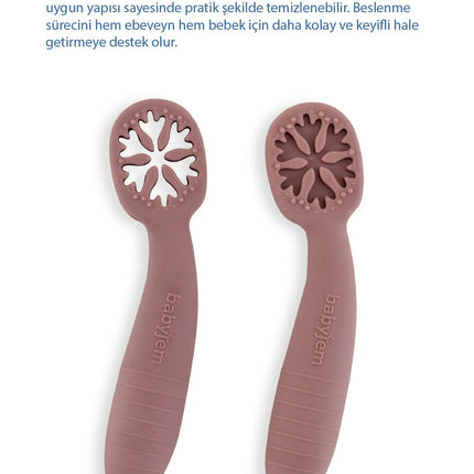 Babyjem Kolay Kavrama Silikon İkili İlk Püre Mama Kaşığım Mocha