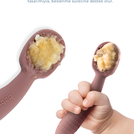 Babyjem Kolay Kavrama Silikon İkili İlk Püre Mama Kaşığım Mocha