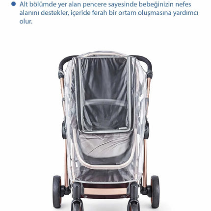 Babyjem Lüks Fermuarlı Reflektörlü Bebek Arabası Yağmurluğu Fitalatsız Kokusuz (22x27cm)