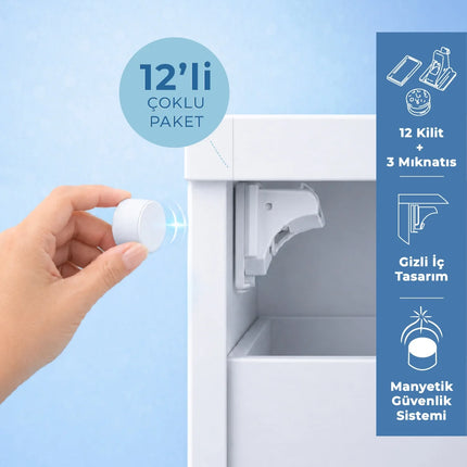 Babyjem Mıknatıslı Çekmece Kiliti Çoklu Paket - 12 Kilit + 3 Mıknatıs