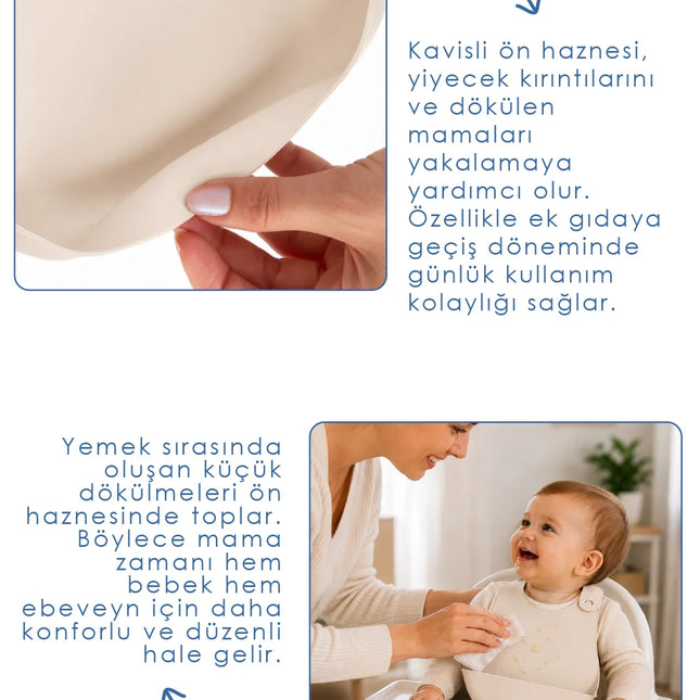 Babyjem Mini Silikon Mama Önlüğü Ekru