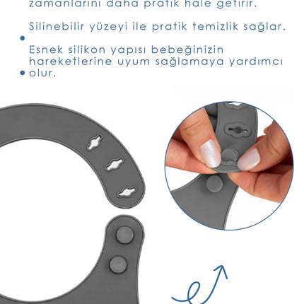 Babyjem Mini Silikon Mama Önlüğü Gri