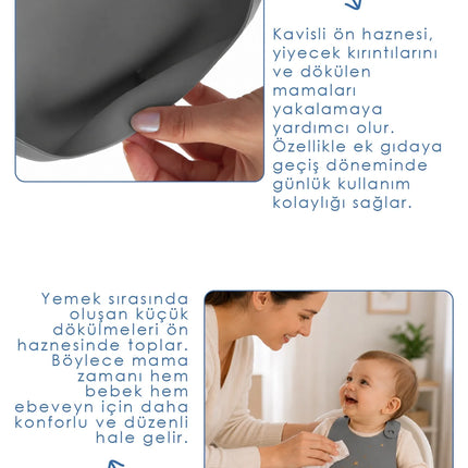 Babyjem Mini Silikon Mama Önlüğü Gri