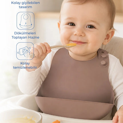 Babyjem Mini Silikon Mama Önlüğü Latte