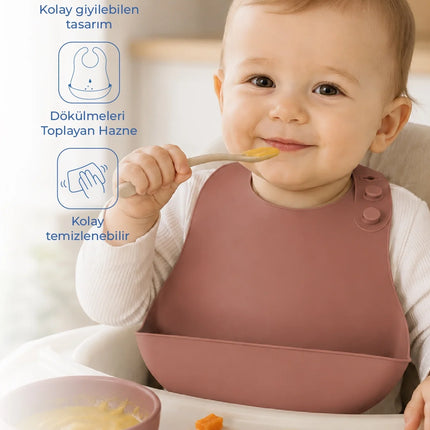 Babyjem Mini Silikon Mama Önlüğü Mocha