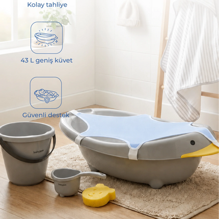 Babyjem Neşeli Ördek Banyo Seti 5 Parça Soft Gri