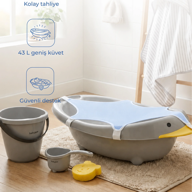 Babyjem Neşeli Ördek Banyo Seti 5 Parça Soft Gri