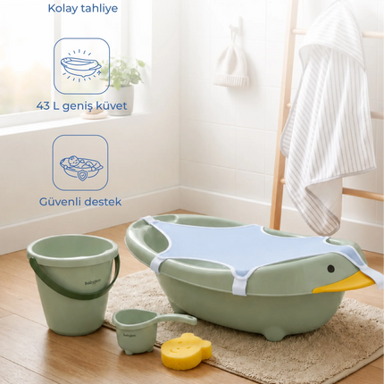 Babyjem Neşeli Ördek Banyo Seti 5 Parça Soft Yeşil