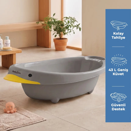 Babyjem Neşeli Ördek Bebek Banyo Küveti Soft Gri