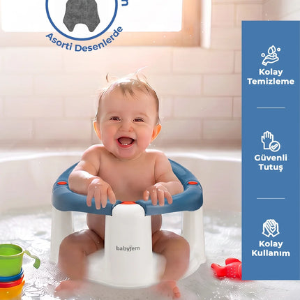 Babyjem Önden Açılır Banyo ve Mama Oturağı ve Hediye Minderli - 2 ' Li Set İndigo Mavi