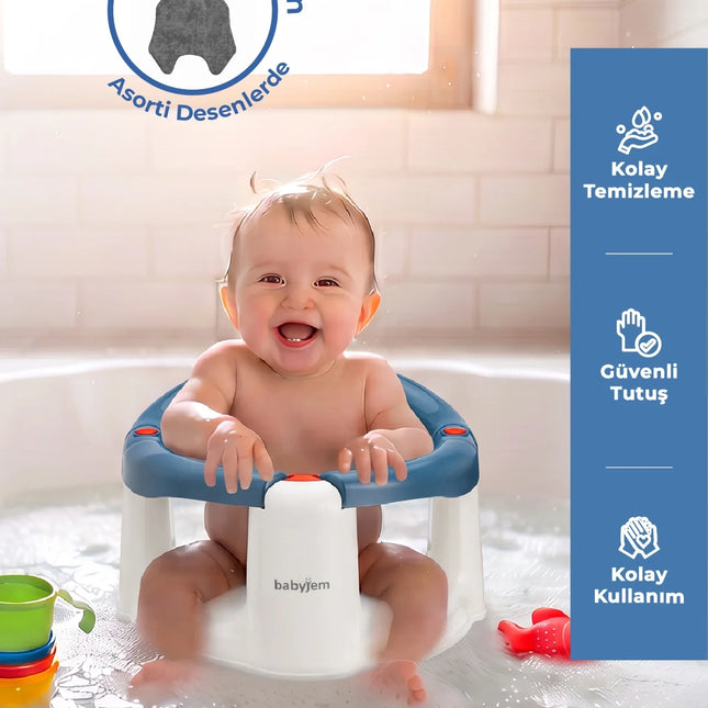 Babyjem Önden Açılır Banyo ve Mama Oturağı ve Hediye Minderli - 2 ' Li Set İndigo Mavi