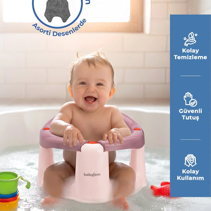 Babyjem Önden Açılır Banyo ve Mama Oturağı ve Hediye Minderli - 2 'Li Set Mürdüm
