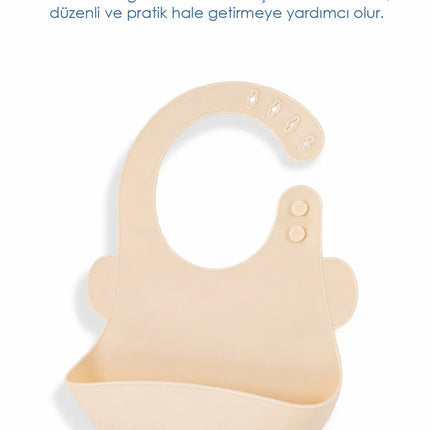 Babyjem Oval Hazneli Silikon Mama Önlüğü Ekru