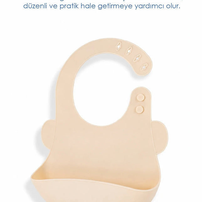 Babyjem Oval Hazneli Silikon Mama Önlüğü Ekru