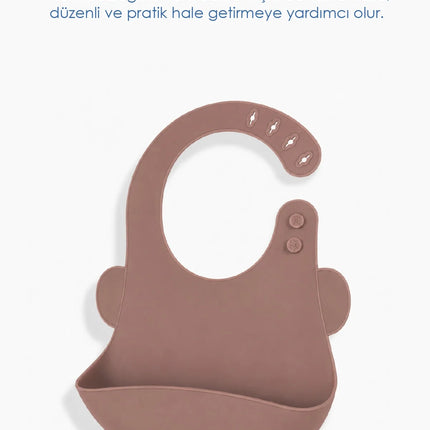 Babyjem Oval Hazneli Silikon Mama Önlüğü Latte