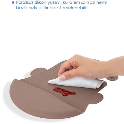 Babyjem Oval Hazneli Silikon Mama Önlüğü Latte