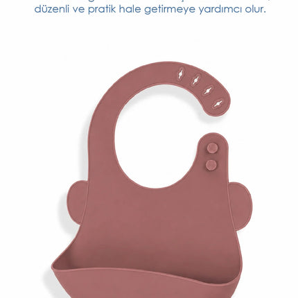 Babyjem Oval Hazneli Silikon Mama Önlüğü Mocha
